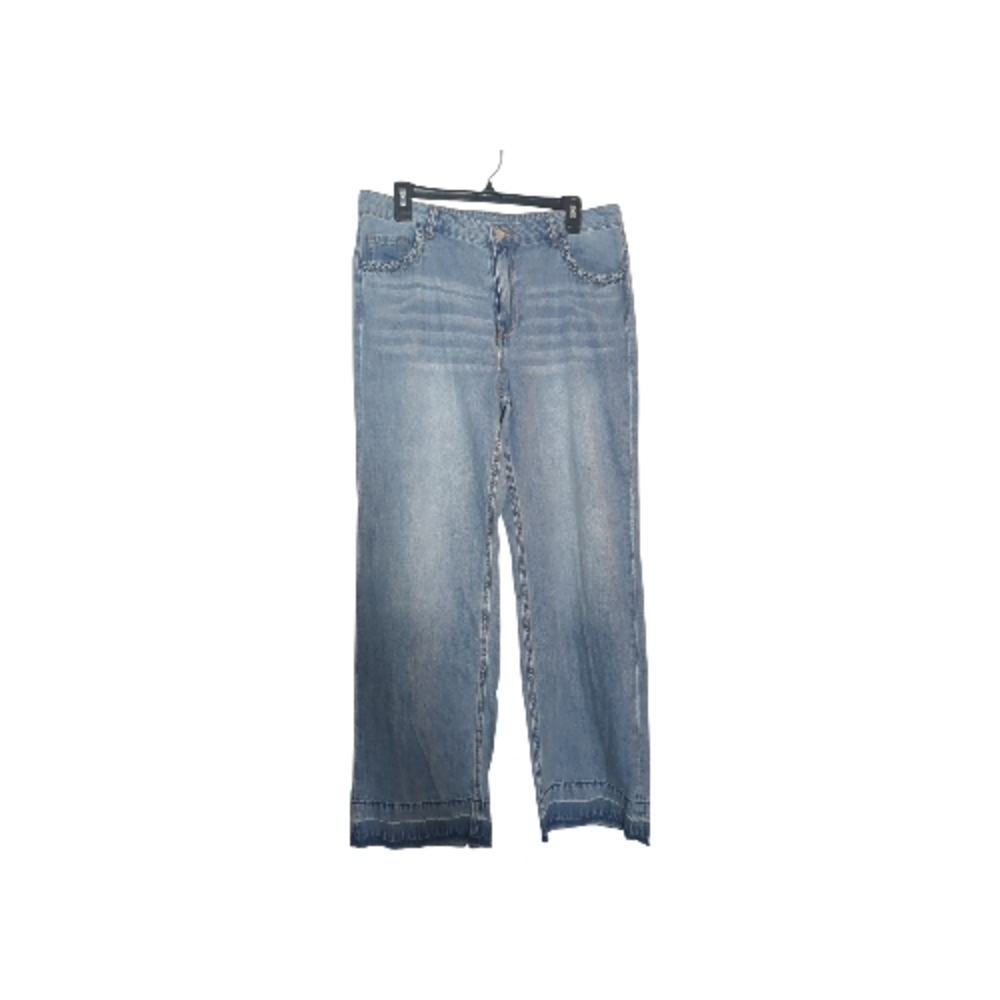 Divided 12 Wide Leg Distressed Hem Jeans Back Shadow Pockets Festival Coastal